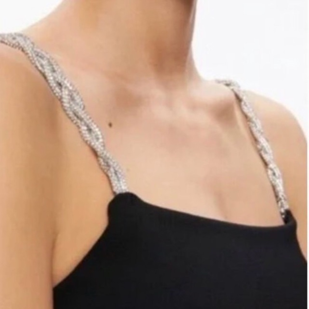 Camila Coelho black Jude rhinestone straps fine knit dress M - Picture 4 of 10